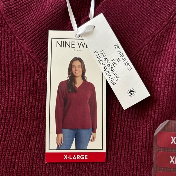 NWT Nine‎ West Jeans Women's V-Neck Fig Knit Sweater Size Extra Large - Picture 4 of 5